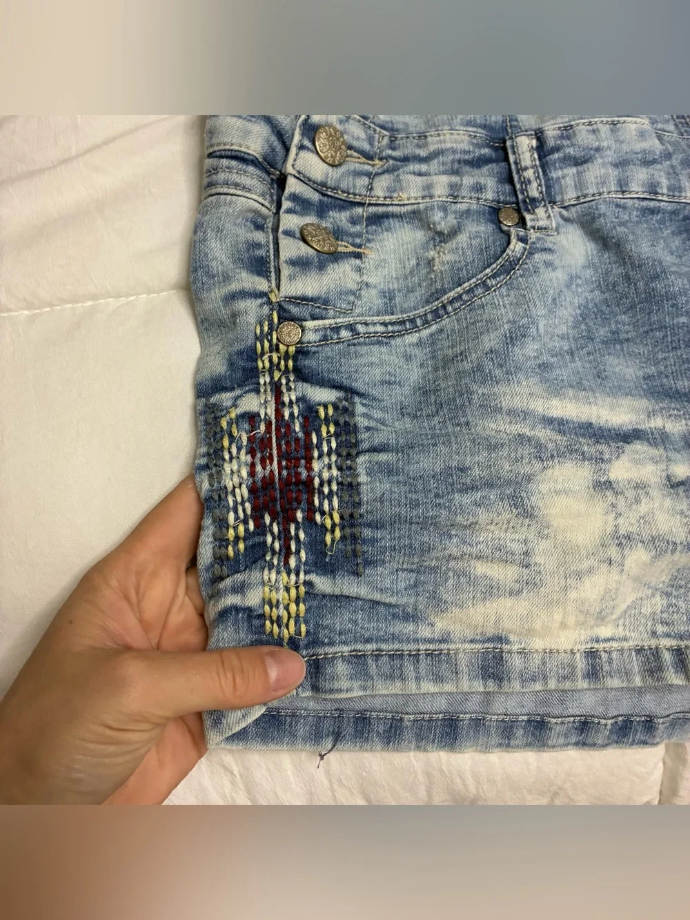 Blue Spice Embroidered Denim Overalls Shorts